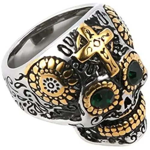 HZMAN Biker Cool Sugar Skull Rings for Men Women, Ruby Eyes Stainless Steel Day of The Dead Gothic Cross Jewelry HZMAN Biker Cool Sugar Skull Rings for Men Women, Ruby Eyes Stainless Steel Day of The Dead Gothic Cross Jewelry
