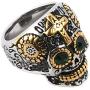 HZMAN Biker Cool Sugar Skull Rings for Men Women, Ruby Eyes Stainless Steel Day of The Dead Gothic Cross Jewelry