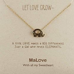 MaLove Lovely Elephant Inspirational Pendant Necklace, Handmade Gold-Tone Plated Pendant Necklace Jewelry Gift for Women