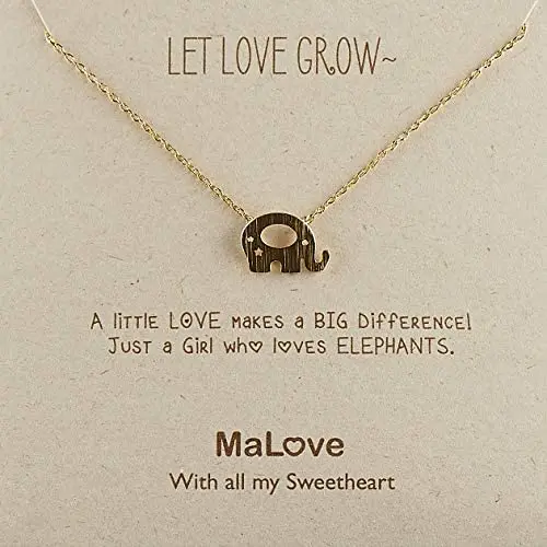 MaLove Lovely Elephant Inspirational Pendant Necklace, Handmade Gold-Tone Plated Pendant Necklace Jewelry Gift for Women