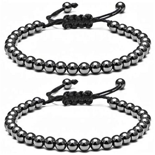 2PCS Round Copper Bead Couple Bracelet, Handmade Tibetan Copper Beads Lucky Rope Braided Bracelets for Women Girls Men