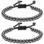 2PCS Round Copper Bead Couple Bracelet, Handmade Tibetan Copper Beads Lucky Rope Braided Bracelets for Women Girls Men