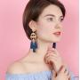 Boho Chic Geomeric Metal with Dangled Color Tassel Long Statement Earrings