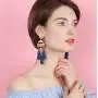Boho Chic Geomeric Metal with Dangled Color Tassel Long Statement Earrings Boho Chic Geomeric Metal with Dangled Color Tassel Long Statement Earrings