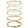 XCOIN 5-6pcs Chain Bracelets Set for Women,18k Gold Plated Stainless Steel Adjustable Paperclip Link Cuban Box Figaro Cuble Chain Bracelets Jewelry Gifts