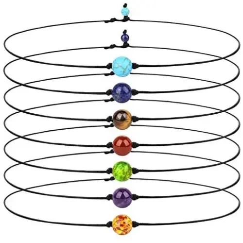 W WOOGGE Womens 7 Pack of Single Gemstones Choker Necklace 7 Chakra Crystals Beads Yoga Reiki Healing Energy Balancing Collar Necklace for Girls
