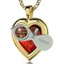 Gold Plated Heart Jewelry Set I Love You Necklace 24k Gold Inscribed in 120 Languages in Miniature Text on Sparkling Brilliant Cut Heart-Shaped Cubic Zirconia Gemstone and Crystal Earrings