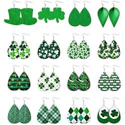 St Patricks Day Faux Leather Earrings for Women Shamrock Clover Leather Earrings Lightweight Saint Patricks Day Green Petal Leaf Teardrop Earrings Set