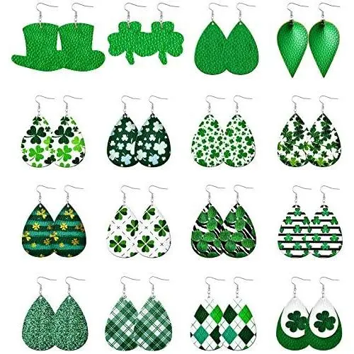 St Patricks Day Faux Leather Earrings for Women Shamrock Clover Leather Earrings Lightweight Saint Patricks Day Green Petal Leaf Teardrop Earrings Set St Patricks Day Faux Leather Earrings for Women Shamrock Clover Leather Earrings Lightweight Saint Patricks Day Green Petal Leaf Teardrop Earrings Set
