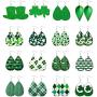 St Patricks Day Faux Leather Earrings for Women Shamrock Clover Leather Earrings Lightweight Saint Patricks Day Green Petal Leaf Teardrop Earrings Set