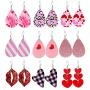 Makone Valentines Day Earrings for Women, 9 Pairs Teardrop/Lip/Heart-Shaped Faux Leather Dangle Earrings, Lightweight Pink Party Jewelry Set, Valentines Day Gifts for Girls, Ladies