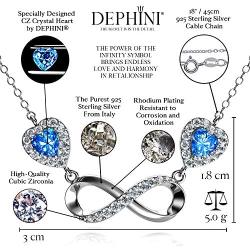 DEPHINI Infinity Necklace 925 Sterling Silver Aqua CZ Crystal Pendant Fine Jewelry Love 18 inch Rhodium Plated Silver Chain A White Cubic Zirconia