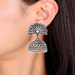 Aheli Indian Boho Bohemian Oxidized Jhumki Earrings Ethnic Wedding Fashion Antique Tribal Jewelry for Women Girls