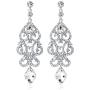 Big Vintage Diamond Mounted Silver Flower Teardrop Stunning Dangle Drop Chandelier Earrings for Women Girls