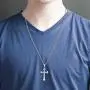 Steve Madden Rhodium Plated and Black Band Watch with Cross Pendant Necklace Jewelry Set For Men