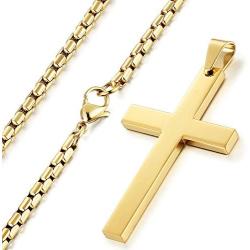 ORAZIO 3MM Stainless Steel Chain Cross Pendant Necklace for Men 22 24 30 Inches