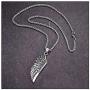Heavstjer Punk Stainless Steel Feather Pendant Necklace,24inches Wheat Chain