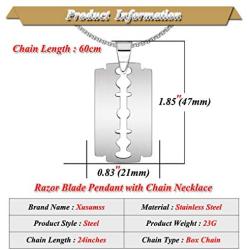 Xusamss Punk Jewelry Stainless Steel Razor Blade Tag Pendant Necklace,24'' Box Chain