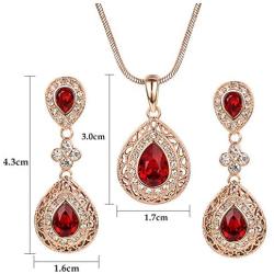 Yoursfs Garnet Red Gold Jewelry Sets for Women 18K Gold Plated Ruby Necklace Earrings Vintage Cz Crystal Jewelry Set