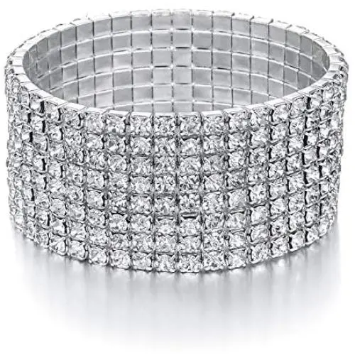 JEWMAY Yumei Jewelry 8 Strand Rhinestone Stretch Bracelet Silver-tone Sparking Tennis Bracelet JEWMAY Yumei Jewelry 8 Strand Rhinestone Stretch Bracelet Silver-tone Sparking Tennis Bracelet
