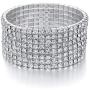 JEWMAY Yumei Jewelry 8 Strand Rhinestone Stretch Bracelet Silver-tone Sparking Tennis Bracelet