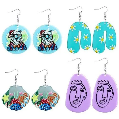 4 Pairs Boho Acrylic Resin Dangle Earrings Polygonal Abstract Design Acrylic Resin Drop Earrings Bohemian Ear Jewelry for Girls Women (Minimalist Abstract Style) 4 Pairs Boho Acrylic Resin Dangle Earrings Polygonal Abstract Design Acrylic Resin Drop Earrings Bohemian Ear Jewelry for Girls Women (Minimalist Abstract Style)