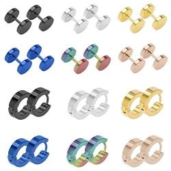 BODYA Mens Hoop Earrings Stainless Steel Stud Hoop Earrings Set for Men Women 18G, 12 Pairs