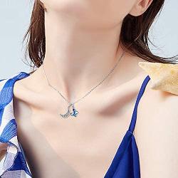 AOBOCO Urn Necklace for Ashes Sterling Silver Crescent Moon Pendant Cremation Memorial Keepsake Pendant with Blue Heart Crystal