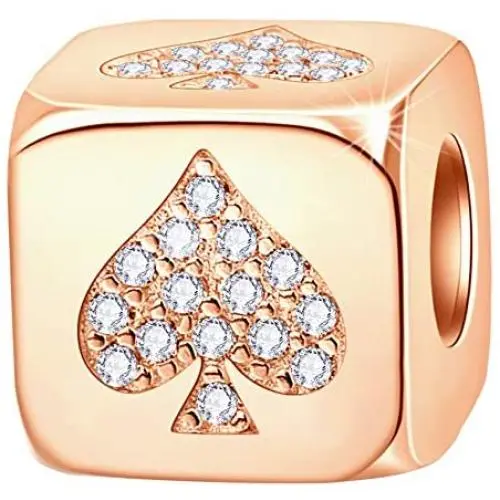 Rose Gold Dice Lucky 0-9 Number and Poker Card Charms with CZ, 925 Sterling Silver Cube Shape Beads fits European Bracelet, Birthday Gifts for Friends/Mom/Teacher Rose Gold Dice Lucky 0-9 Number and Poker Card Charms with CZ, 925 Sterling Silver Cube Shape Beads fits European Bracelet, Birthday Gifts for Friends/Mom/Teacher