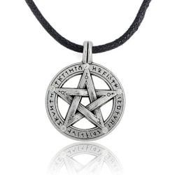 My Shape Supernatural Pentacle Pentagram Pendant Necklace Witch Protection Star Amulet Necklace Leather Rope Chain for Men Women