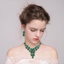 BriLove Womens Wedding Bridal Crystal Teardrop Shape Petal Flower Enamel Statement Necklace Dangle Earrings Set