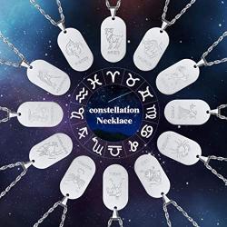 Richsteel 12 Constellations Dog Tag Pendant Necklace for Men Women Stainless Steel/18K Gold Plated Astrology Jewelry Zodiac Charm with Chain