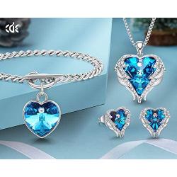 CDE Angel Wing Jewelry Set 4 Pieces Heart Pendant Necklace Stud Earrings and Bracelets Christmas Jewelry Gifts for Women