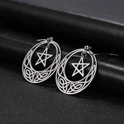 LIKGREAT Stainless Steel Dangling Pentacle Triquetra Pendant Necklace Vintage Retro Powerful Amulet Round Circle Jewelry for Women Girls