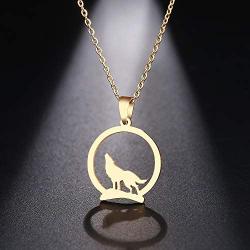 HAQUIL Fashion Jewelry 18k Gold Plated Stainless Steel Dainty Howling Wolf Pendant Chain Necklace for Women and Girls, 17.7''