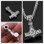 CANNE Thors Hammer Odin Mjolnir Viking Stainless Steel Necklace Pendant Norse Celtic Amulet Jewelry Necklace for Men Women