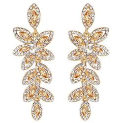 mecresh Silver/Champagne Leaf-Shape Marquise Crystal Chandelier Dangle Drop Earring for Women Wedding Party Gift