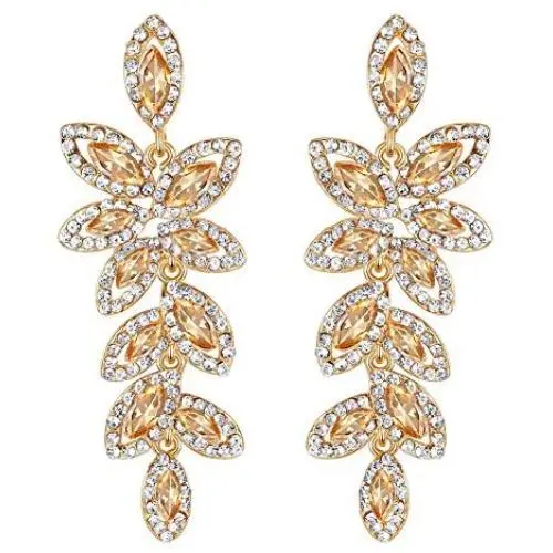mecresh Silver/Champagne Leaf-Shape Marquise Crystal Chandelier Dangle Drop Earring for Women Wedding Party Gift
