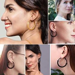Stainless Steel Hoop Earrings For Women, Minimalist And Chic Jewelry, Black/18K Real Gold Plated, Round Hoops Earrings Hypoallergenic, Size:30mm/40mm/60mm/80mm, Come Gift Box