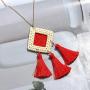 Long Tassel Pendant Necklace Handmade Rattan Geometric Drop Necklace Boho Beaded Y-Shape Statement Necklaces for Women Girls