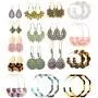 FUNRUN JEWELRY 16 Pairs Acrylic Earrings for Women Resin Hoop Earring Bohemian Statement Vintage National Style Hollow Dangle Earrings