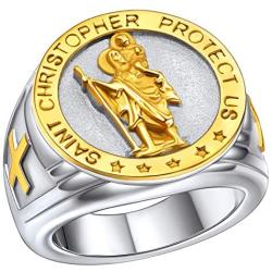 FaithHeart Saint Michael Ring, Saint Christopher Rings Catholic Medal Great Protector Archangel Defeating Satan Figurine Stainless Steel Amulet Rings for Men -Send Delicate Box