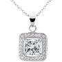 Cate & Chloe Ivy 18k White Gold Plated Princess Cut Halo Pendant Necklace - Silver Halo Necklace w/Solitaire Square Cut Cubic Zirconia Diamond - Wedding Anniversary