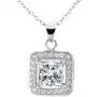Cate & Chloe Ivy 18k White Gold Plated Princess Cut Halo Pendant Necklace - Silver Halo Necklace w/Solitaire Square Cut Cubic Zirconia Diamond - Wedding Anniversary