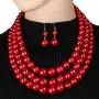 Womens Simulated Pearl Resin Three Multi-Strand Statement Necklace and Earrings Set Womens Simulated Pearl Resin Three Multi-Strand Statement Necklace and Earrings Set