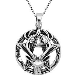 AeraVida Wiccan Stag Pentacle Celtic .925 Sterling Silver Pendant Necklace