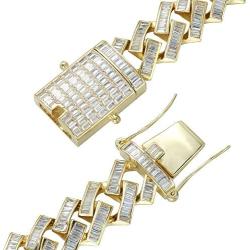 GOLD IDEA JEWELRY Stylish 19MM Baguette CZ Cuban Link Chain -14k Gold Plated /White Gold Plated Bling Bling Hip Hop Iced Out Cuban Necklace and Bracelet Men Women