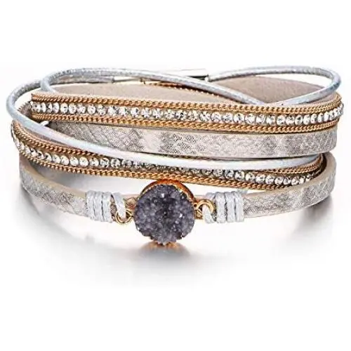 Multi-Layer Wrap Leather Bracelet Handmade Braided - with Magnetic Clasp Cuff Bangle Bracelet Jewelry for Women, Girl Gift Multi-Layer Wrap Leather Bracelet Handmade Braided - with Magnetic Clasp Cuff Bangle Bracelet Jewelry for Women, Girl Gift