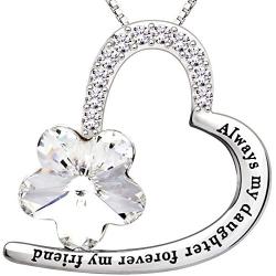 ALOV Jewelry Sterling Silver Always My Daughter Forever My Friend Love Heart Crystal Cubic Zirconia Pendant Necklace