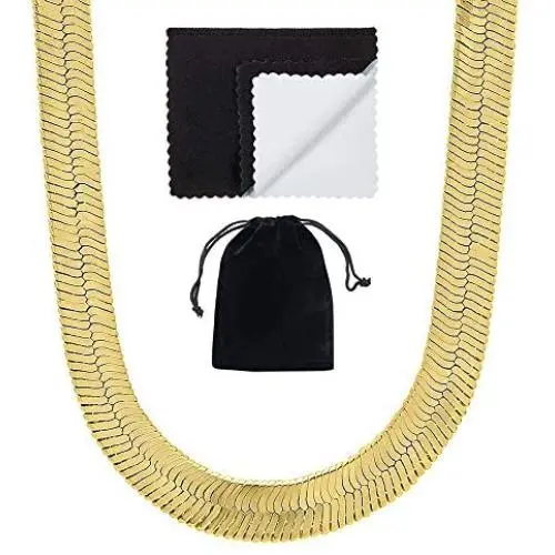 The Bling Factory 4mm-10mm 14k Yellow Gold Plated Flat Herringbone Chain Necklace or Bracelet The Bling Factory 4mm-10mm 14k Yellow Gold Plated Flat Herringbone Chain Necklace or Bracelet